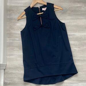 EUC Ted Baker Navy Sleeveless Hi-Lo Blouse Top with Bow Accent